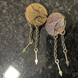 Seventeen Jewels Steampunk Gear Clipon Earrings